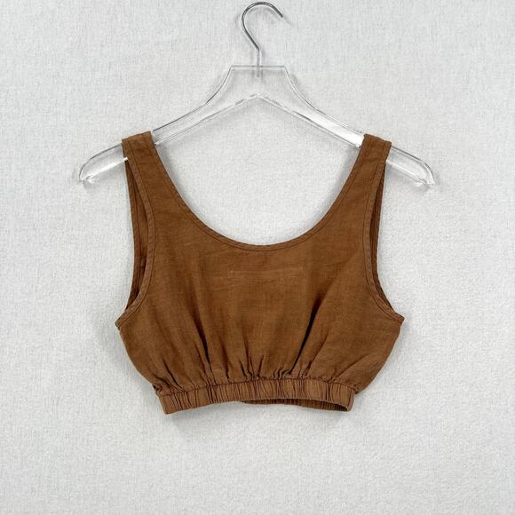 ENZA COSTA Linen Crop Tank Bra Top Womens XS Brown Layering Minimal Revolve NEW - Picture 2 of 13